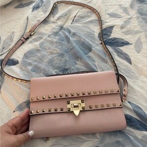 Valentino Garavani Pink Crossbody Bag with Gold Studs